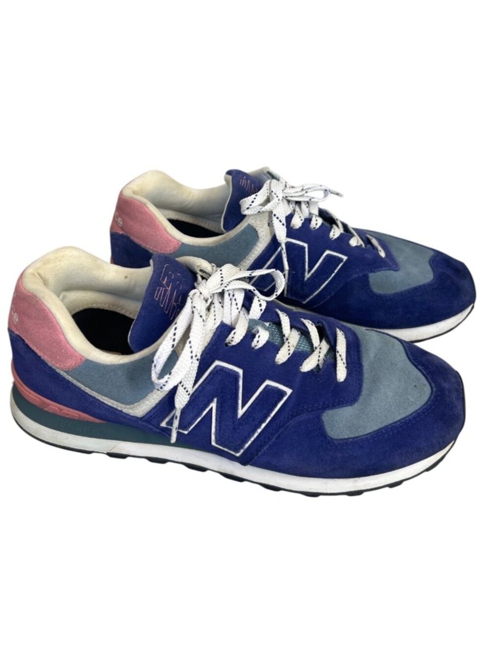 New Balance 574 Sneakers Men's 10 Navy Natural Pink Suede Running Athletic Shoes